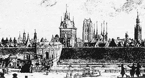 Danzig mit der Marienkirche und dem Rathausturm